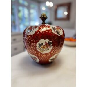 Vintage Japanese Ginger Jar with lid Hand painted Fold Painted Swirls